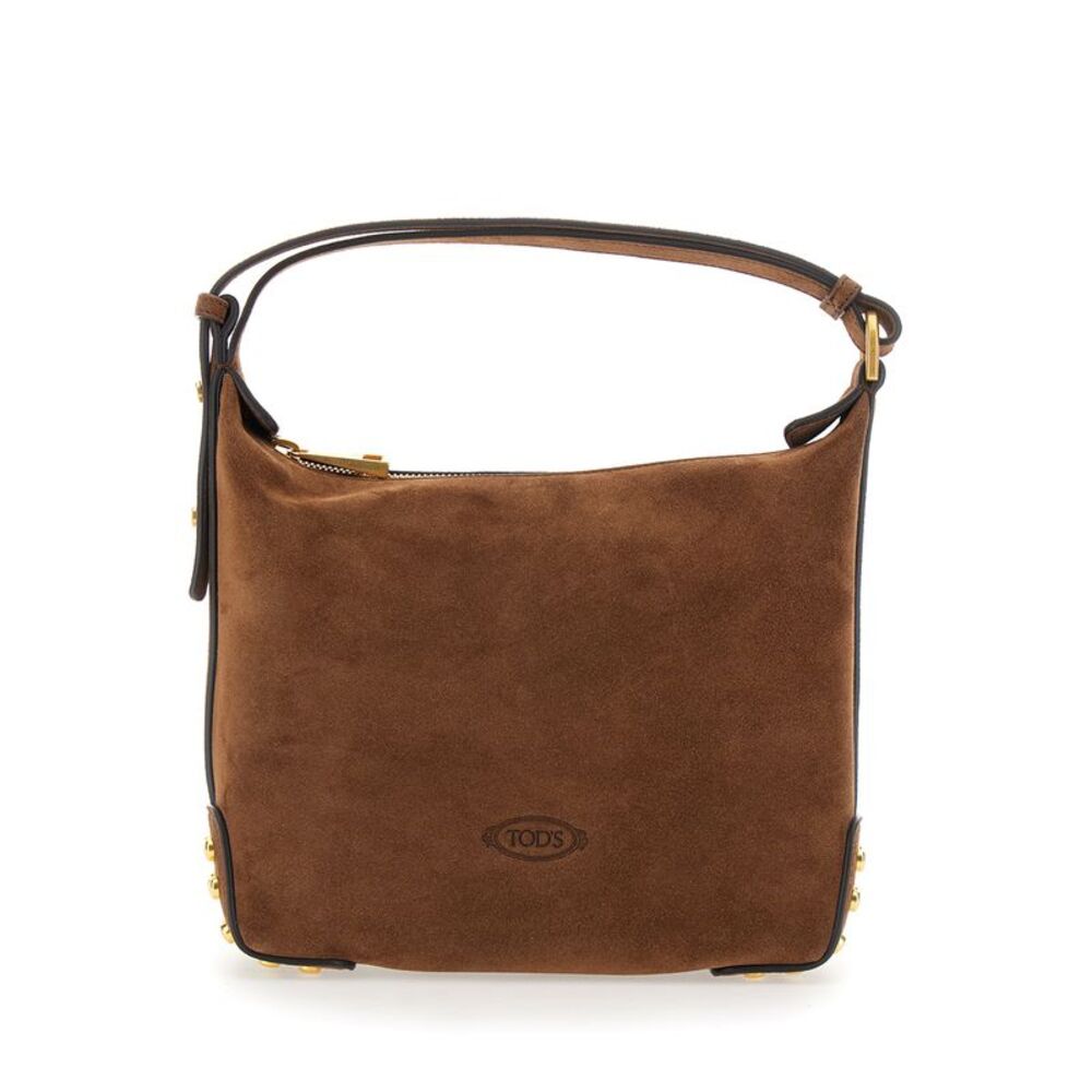 Tod's Women Brown Handbag With Top Handle And Metal Dots In Suede For Women